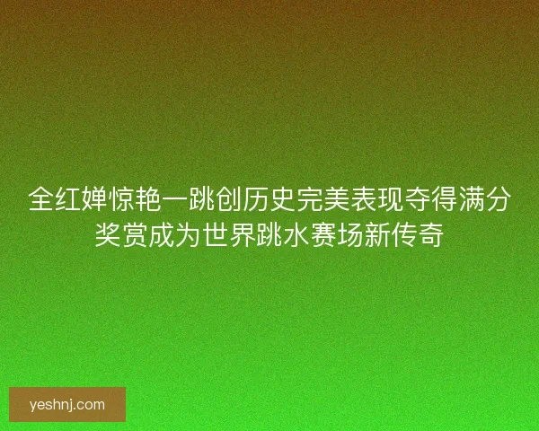 全红婵惊艳一跳创历史完美表现夺得满分奖赏成为世界跳水赛场新传奇